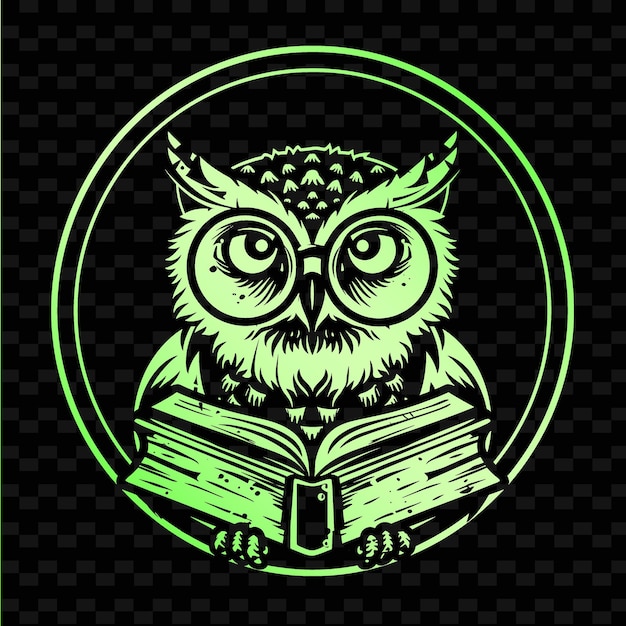 PSD an owl reading a book with a green background