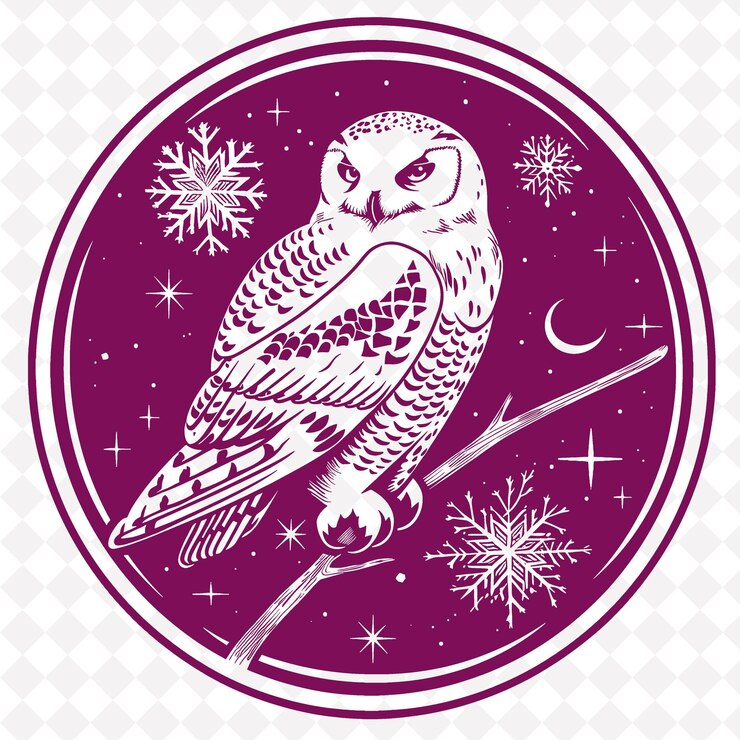 PSD オオカミが雪花と星を持つ枝の上に座っている