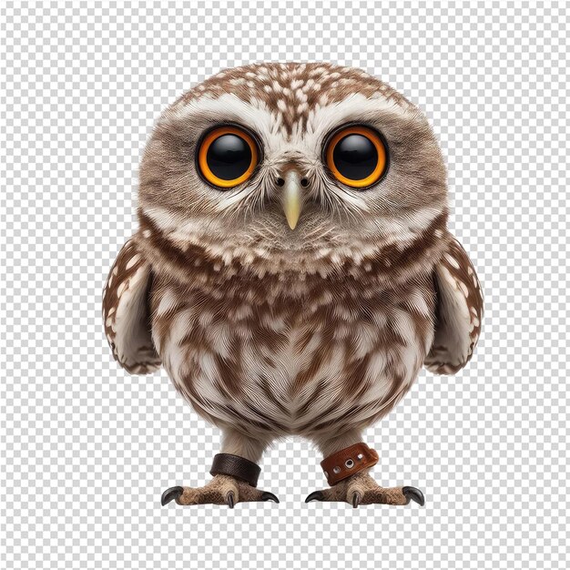 An owl with orange eyes and yellow eyes