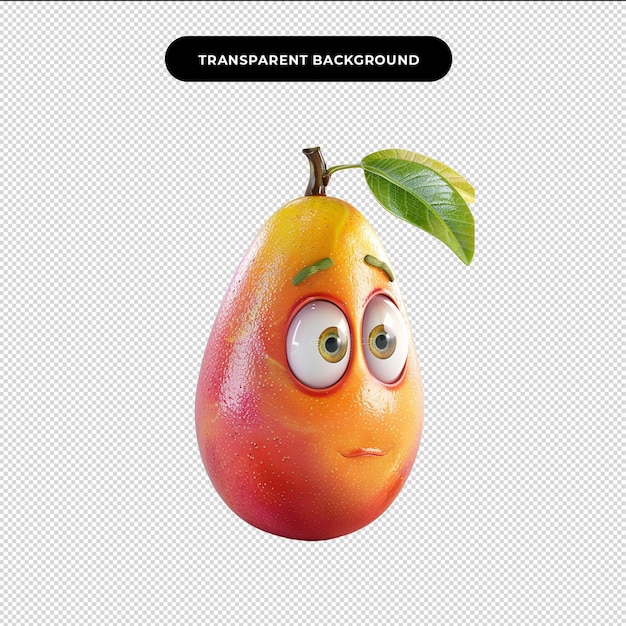 PSD owoce mango i płatki z liśćmi izolowanych owoców premium na przezroczystym tle