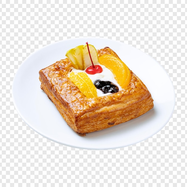 Owocowe ciasto na białym talerzu pyszny deser