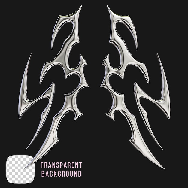 P.S.D. chrome metal shape y2k neo tribal icon 3d rendering