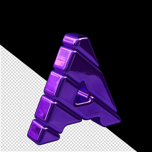 Paars diagonaal blok 3d symboolaanzicht vanaf de linker letter a