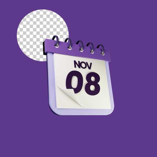 PSD paarse 08 kalender 3d render geïsoleerde premium psd