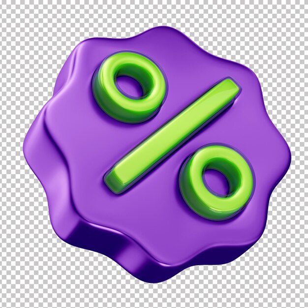 PSD paarse 3d-ballon met groen percentagesymbool