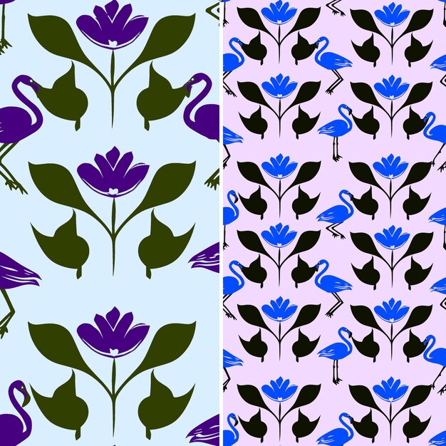 PSD paarse bloemen en bladeren op een blauwe achtergrond