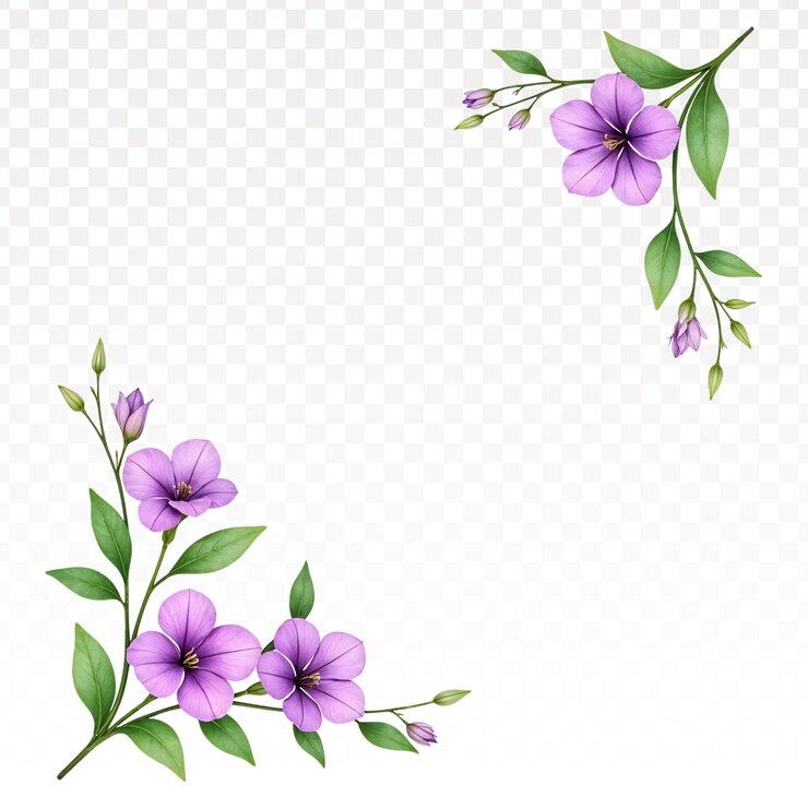 paarse bloemen hoekontwerp op een doorzichtige achtergrond