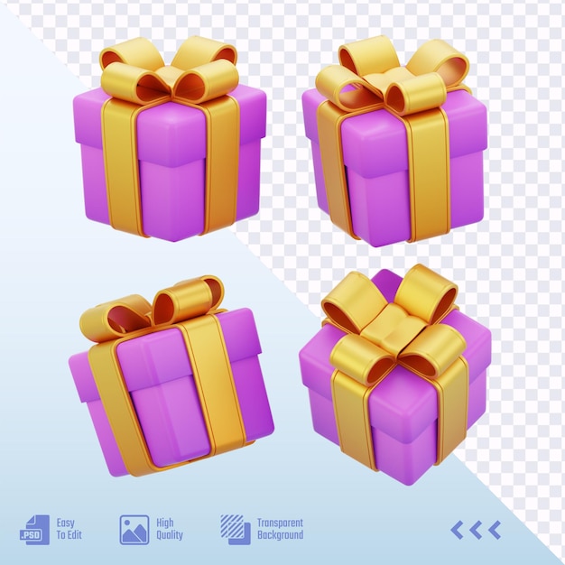 Paarse cadeau doos met gouden lint boog