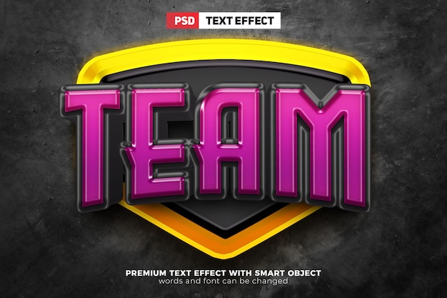 PSD paarse esport team 3d bewerkbare teksteffectstijl