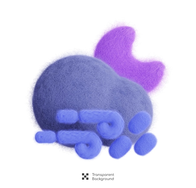 Paarse halve maan in wolken met wind en regen geïsoleerd Weervoorspelling icoon 3D Wool felt stijl
