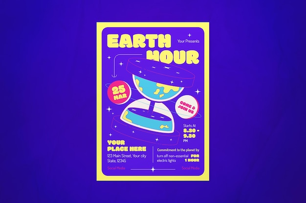 Paarse moderne earth hour-flyer