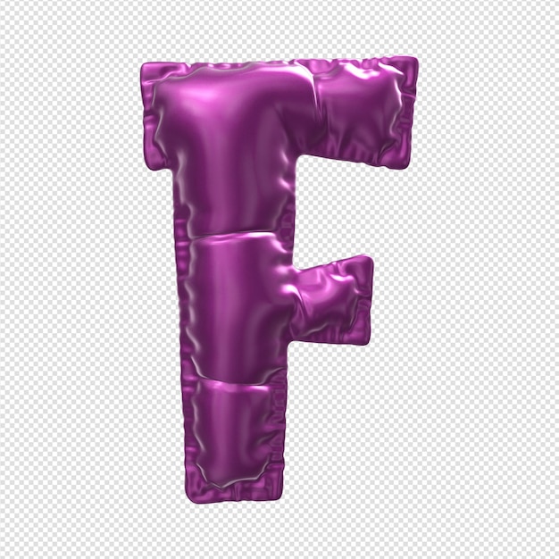 Paarse plastic letter f met een glanzende afwerking.