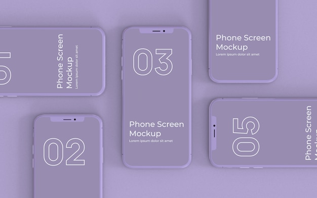 PSD paarse smartphones mockup bovenaanzicht