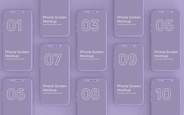 PSD paarse telefoonschermen mockup bovenaanzicht