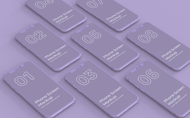 PSD paarse telefoonschermen mockup juiste weergave