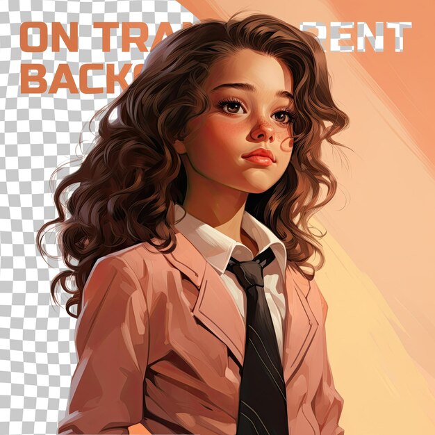 PSD pacific islander girl guilty child in hotel manager attire wavy hair silhouette op pastel peach