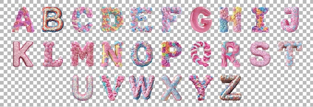 pack alphabets a to z in frosted cake cream style set against a transparent background for sweet designs dessert branding or playful typography applications