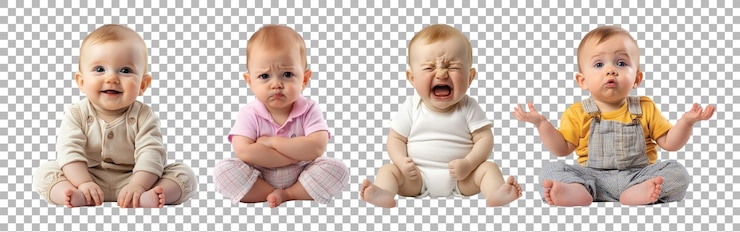 PSD pack of baby expressions for parenting and lifestyle projects isolated set against a transparent background