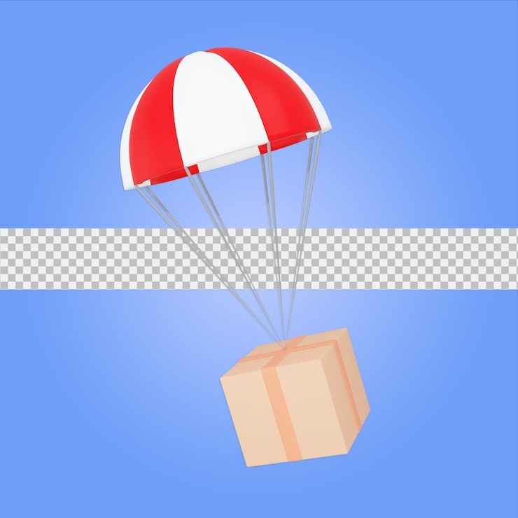 PSD package box landing 3d illustration