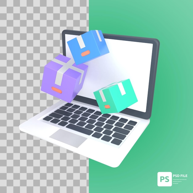 3Dイラストレーションデザインアセットでの小包配達