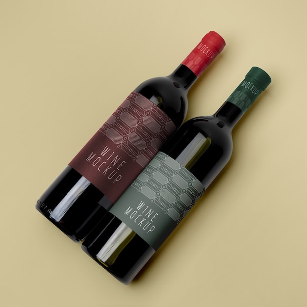 Mockup di progettazione del pacchetto per l'etichettatura del vino