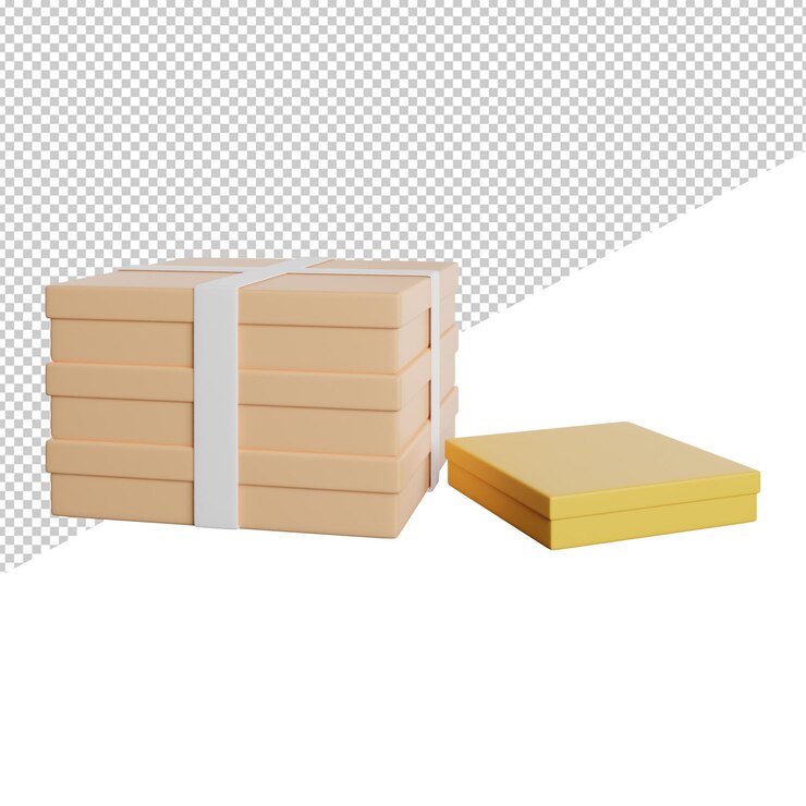 PSD 包装盒 产品前景 3d 渲染图标插图在透明背景上