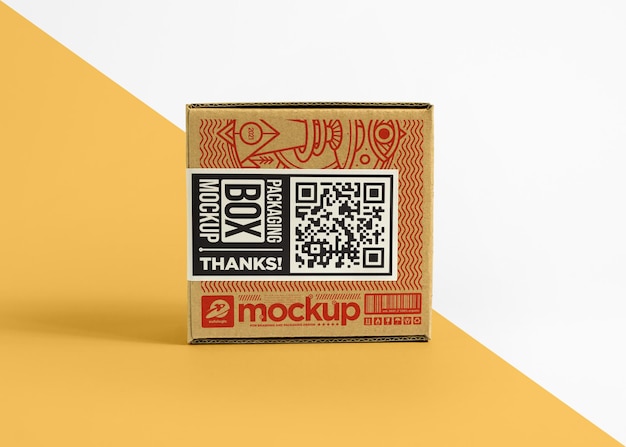 Packaging cardboard box with sticker label mockup