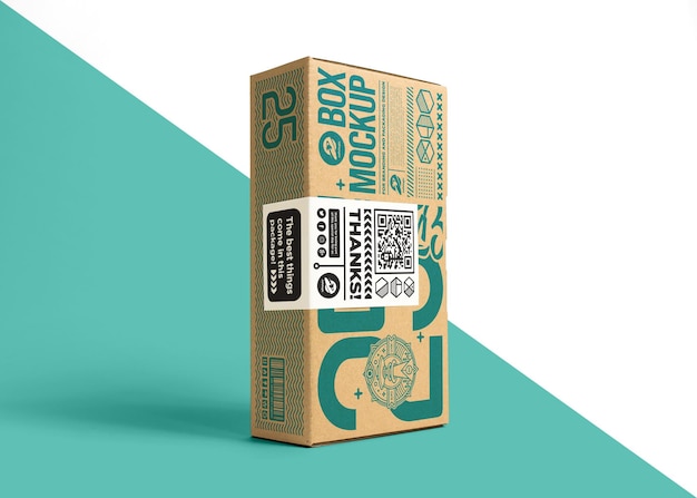 Packaging cardboard box with sticker label mockup