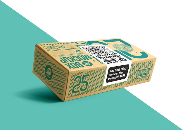 Packaging cardboard box with sticker label mockup