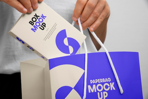 Packaging inside a paper bag mockup