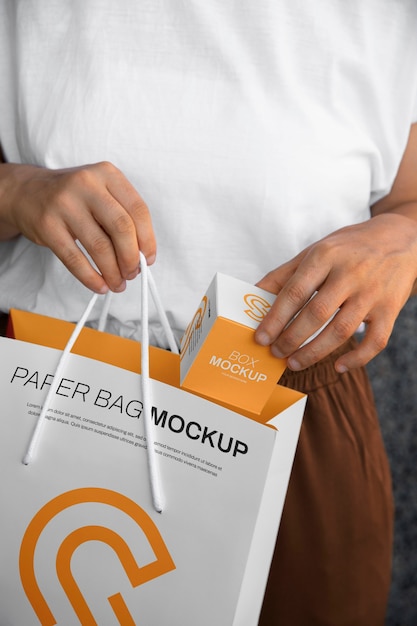 PSD packaging inside a paper bag mockup