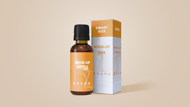 Packaging mockup label of the bottle and smart box psd