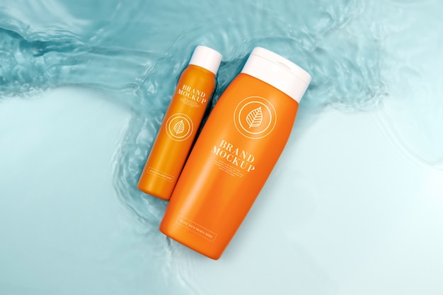 PSD packaging mockup in water