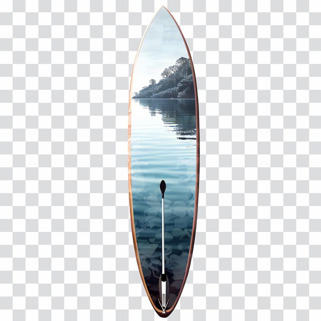 PSD 패들 보드 (paddle board) 는 투명한 표면에 고립된 sup 보드이다.