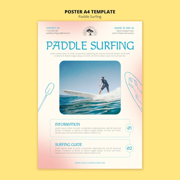 PSD modello di poster verticale paddle surf