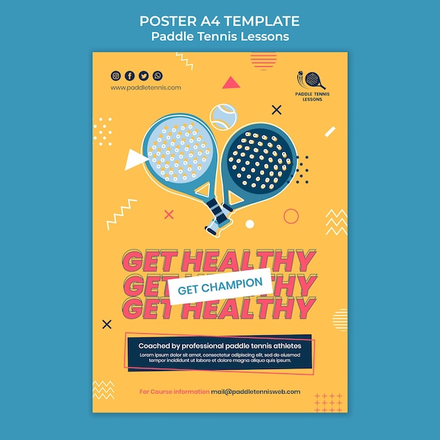 PSD modello di poster/volantino di lezioni di paddle tennis