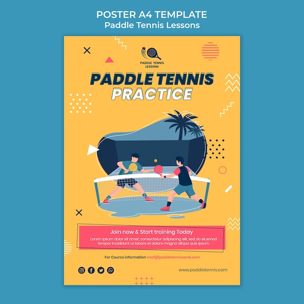 PSD modello di poster/volantino di lezioni di paddle tennis