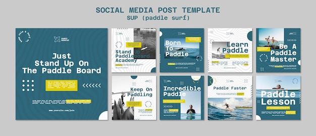 PSD raccolta di post su instagram di lezioni di paddleboard surf