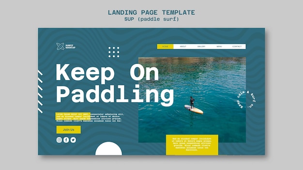 PSD modello di pagina di destinazione delle lezioni di paddleboard surf