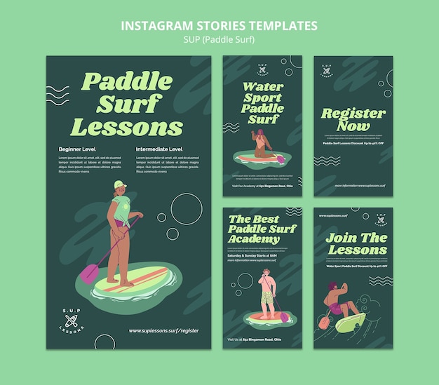 Raccolta di storie di instagram di lezioni di paddleboarding