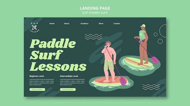 Modello di pagina di destinazione delle lezioni di paddleboarding