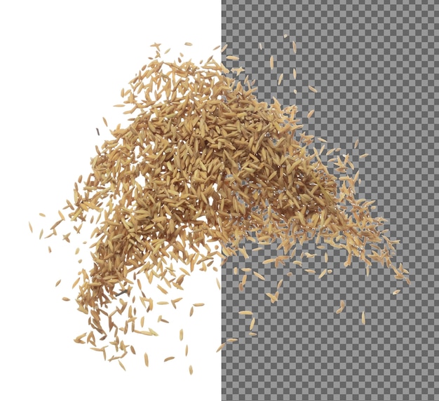 PSD paddy rice grain fly in mid air yellow golden paddy rice falling scatter explosion float in shape form line group white background isolated freeze motion high speed shutter