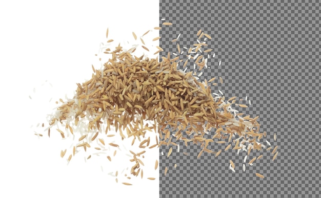 PSD paddy rice grain fly in mid air yellow golden paddy rice falling scatter explosion float in shape form line group white background isolated freeze motion high speed shutter