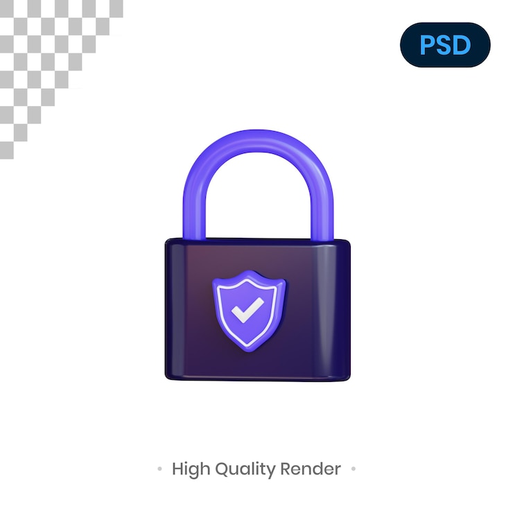 PSD padlock 3d render illustration premium psd