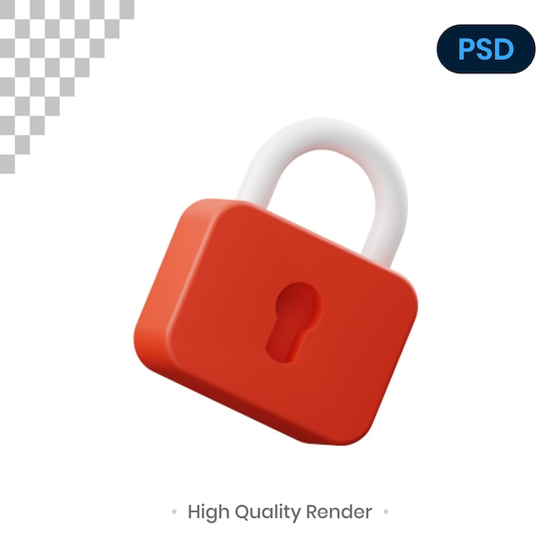 Illustrazione di rendering 3d del lucchetto psd premium