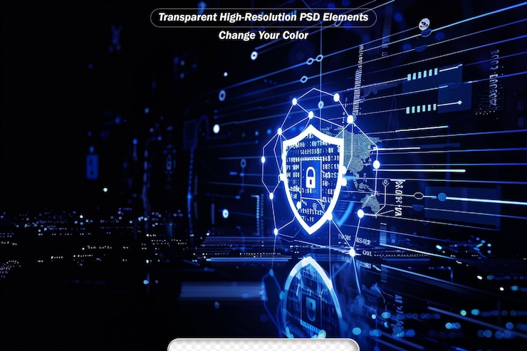 PSD padlock of cyber security digital data technology global network digital data protection