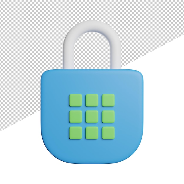 Padlock key security front view 3d rendering icon illustration on transparent background