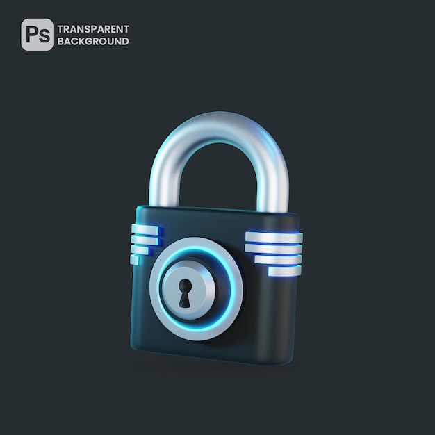 PSD padlock locking mechanism icon with transparent background