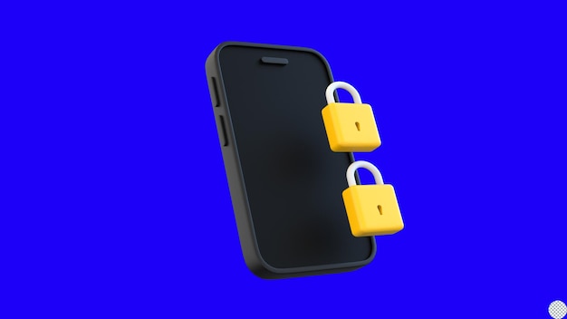 PSD padlock with smart phone for online password security 3d render isolated illustration