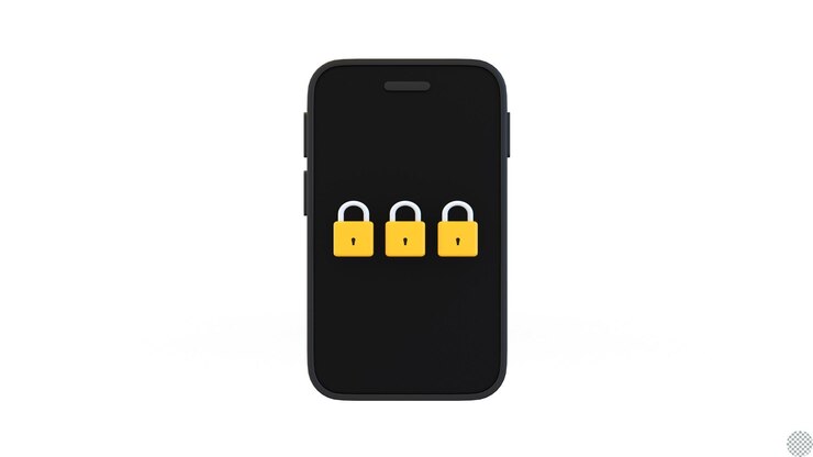 PSD padlock with smart phone for online password security 3d render isolated illustration